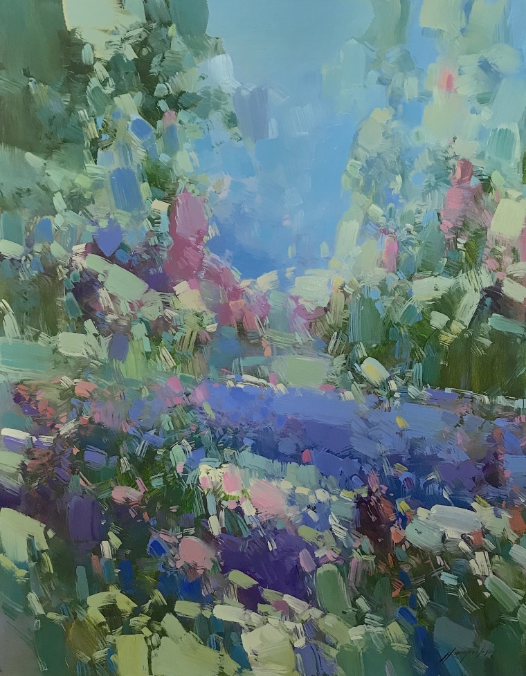 Through Flowers, Original oil Painting, Handmade artwork, One of a Kind                          